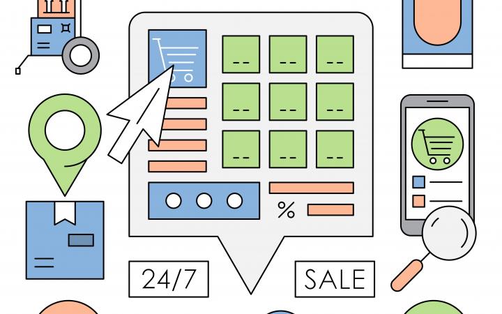 Een tekening van omnichannel shoppen in unified commerce