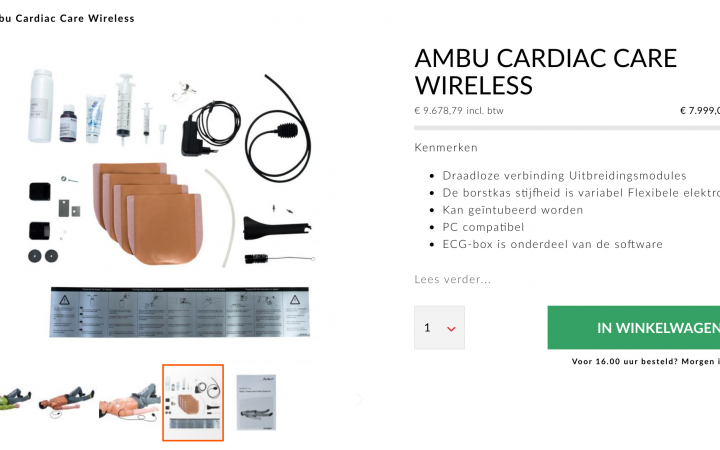 Een voorbeeld van een productdetailpagina op de webshop van AEDpartner