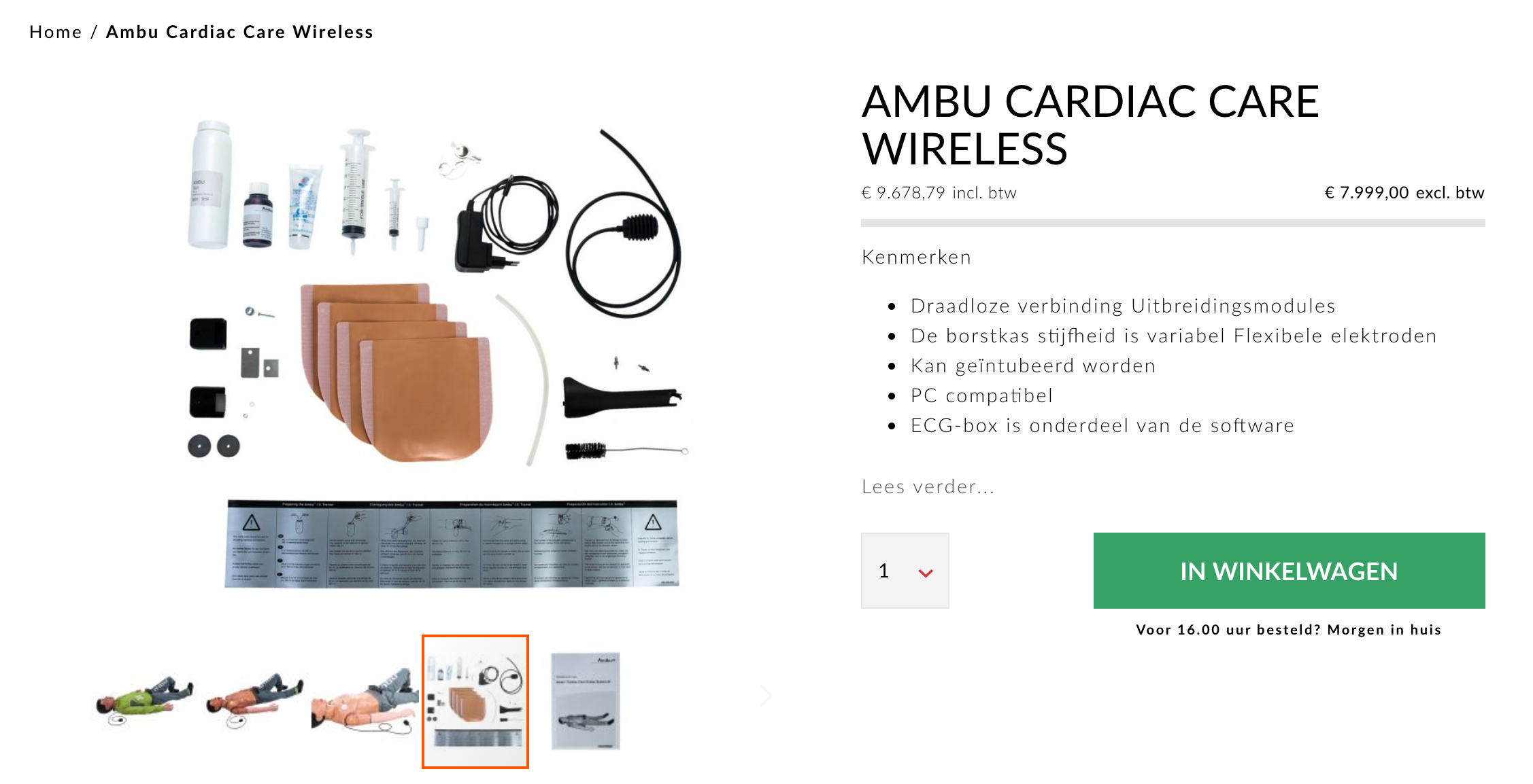 Een voorbeeld van een productdetailpagina op de webshop van AEDpartner