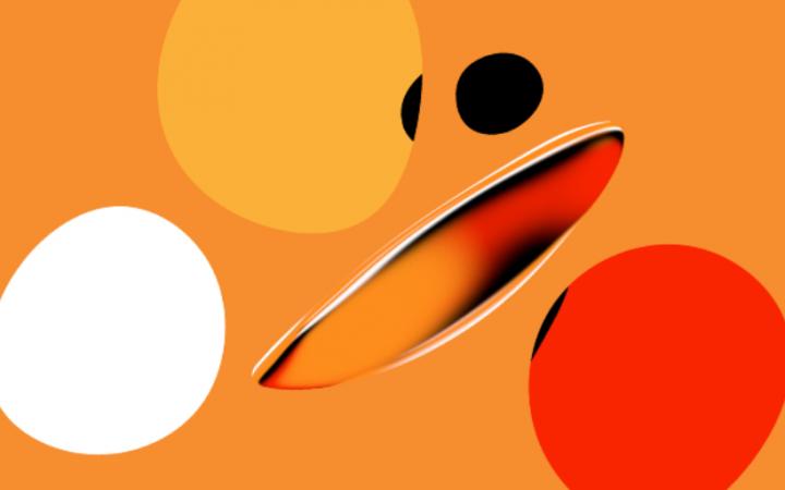 Magento 2.4 officiele visual met oranje vormen.
