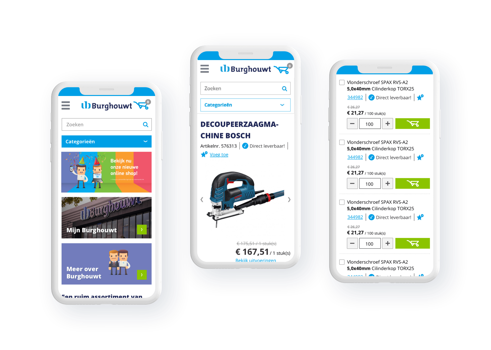 screenshots van de mobiele website van burghouwt