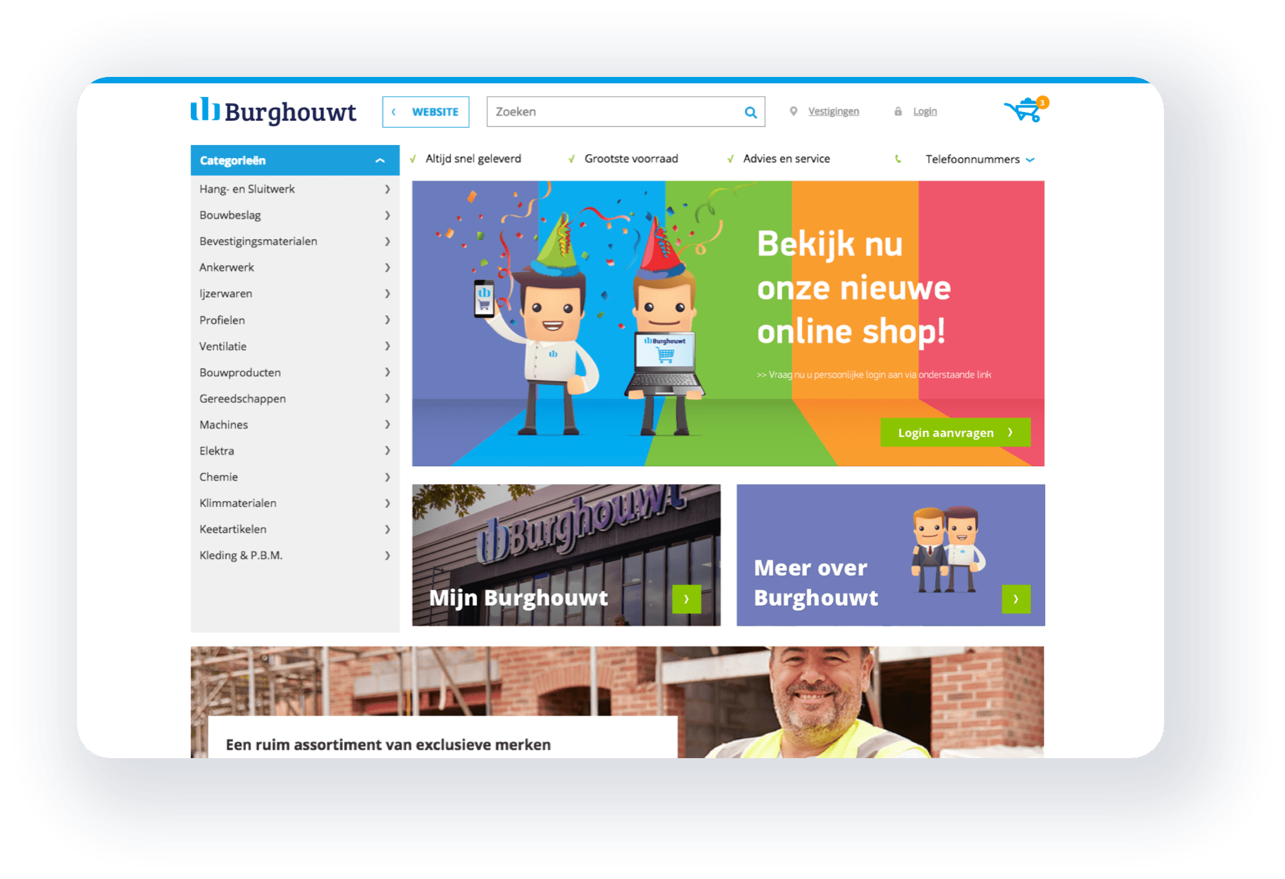 Screenshots van de webshop van Burghouwt getoond op een aantal verschillende apparaten.