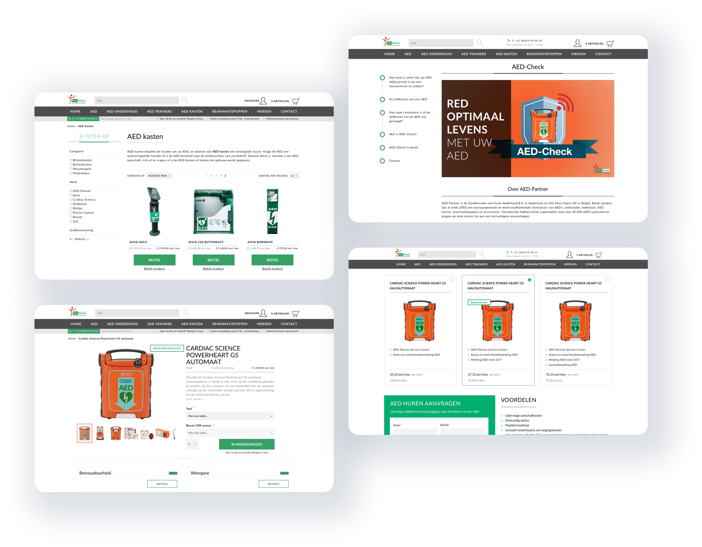 screenshots van de aed partner website